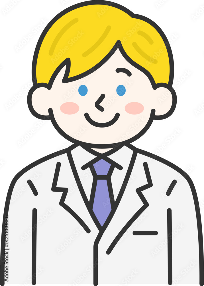 白衣を着た、白人の男性医師(線画カラー)のラスト 白衣を着た、白人の男性医師(線画カラー)のラスト