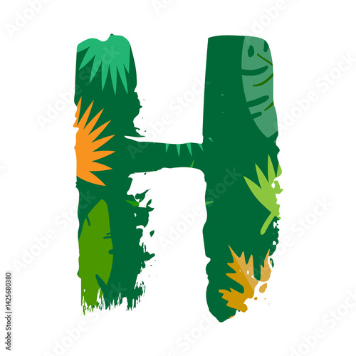 tropical leaves alphabet letter H