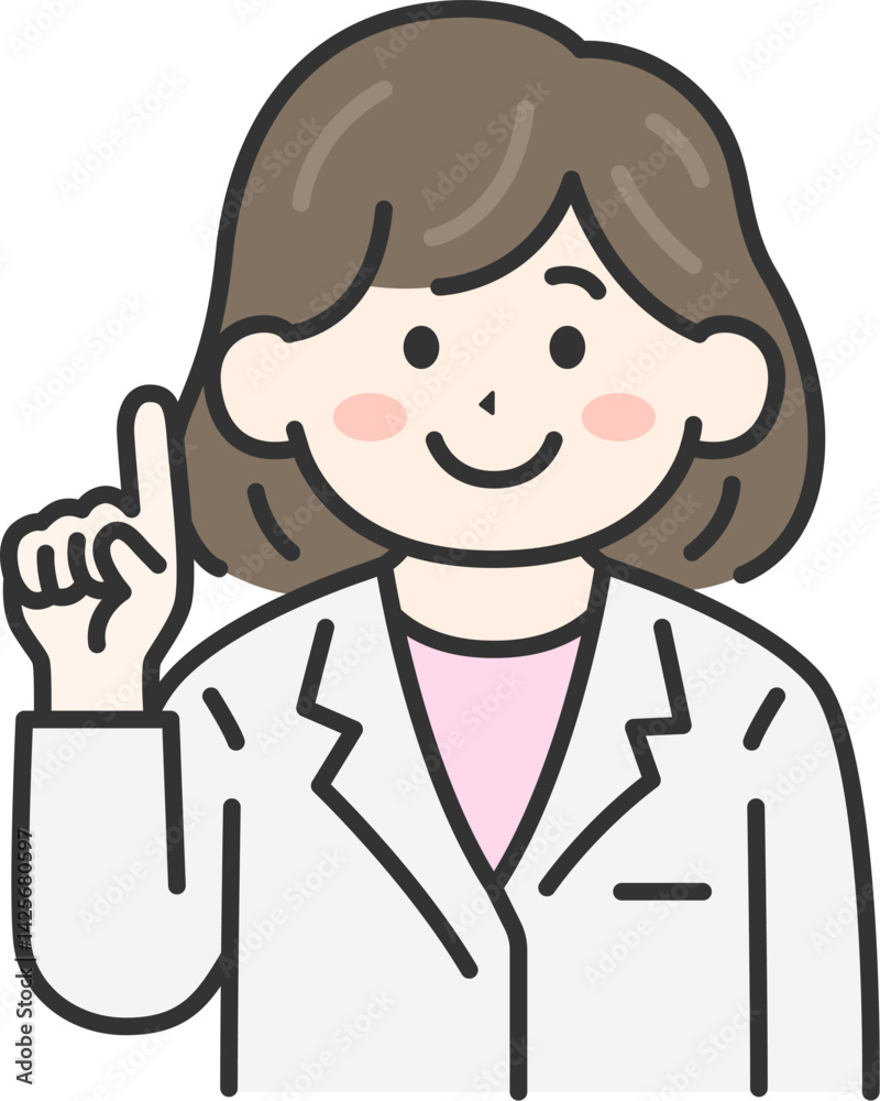 提案する、白衣を着た、女性医師(線画カラー)のイラスト 提案する、白衣を着た、女性医師(線画カラー)のイラスト