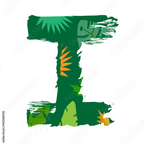 tropical leaves alphabet letter I