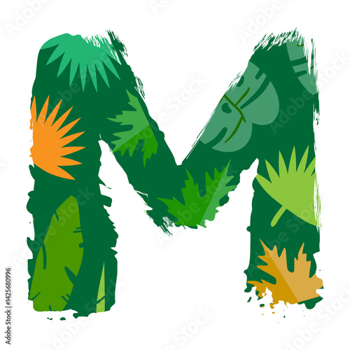 tropical leaves alphabet letter M