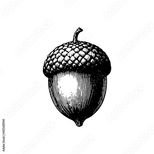 Vector engraving style illustration of a Acorn
