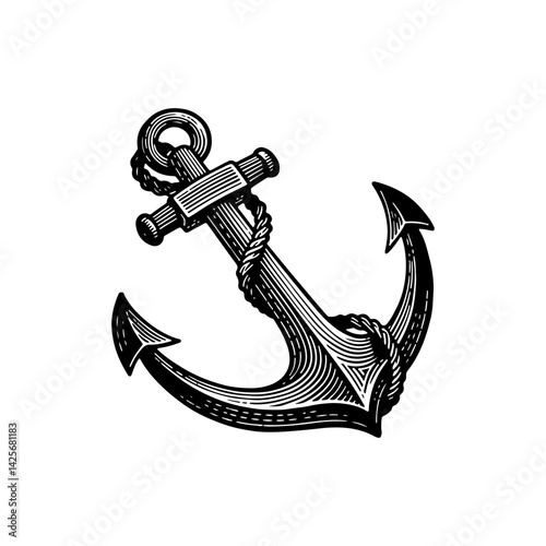 Vector engraving style illustration of a Anchor