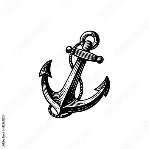 Vector engraving style illustration of a Anchor