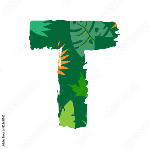 tropical leaves alphabet letter T