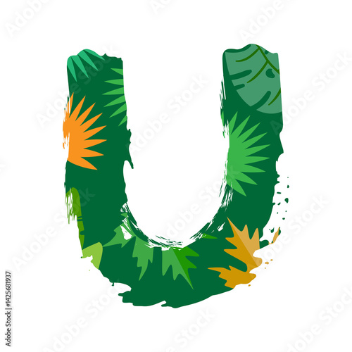 tropical leaves alphabet letter U