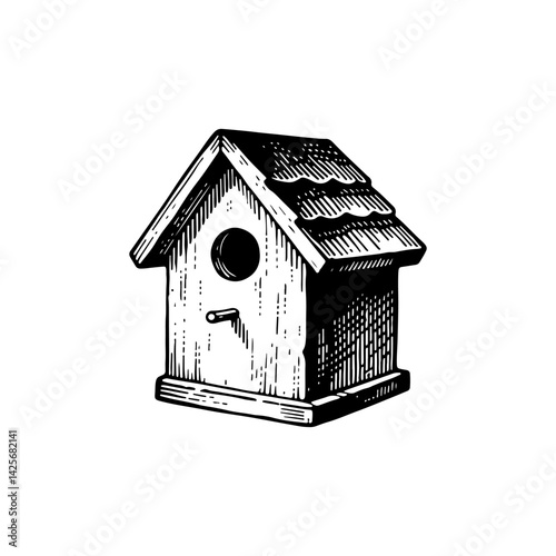 Vector engraving style illustration of a Birdhouse