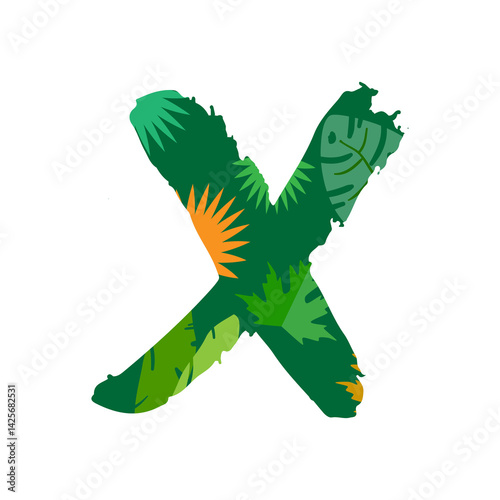 tropical leaves with alphabet X