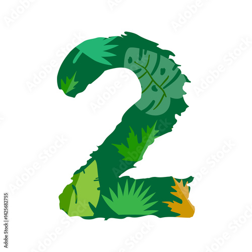 tropical leaves with number 2