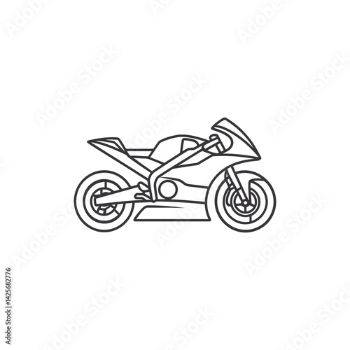 Modern Motorcycle Outline Isolated on Transparent Background, Racing Bike Line Icon