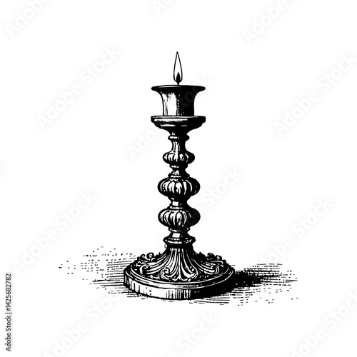 Vector engraving style illustration of a Candle Holder
