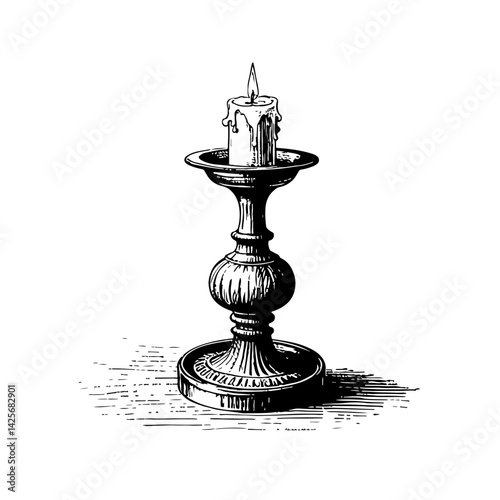 Vector engraving style illustration of a Candle Holder
