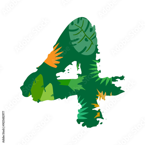 tropical leaves with number four