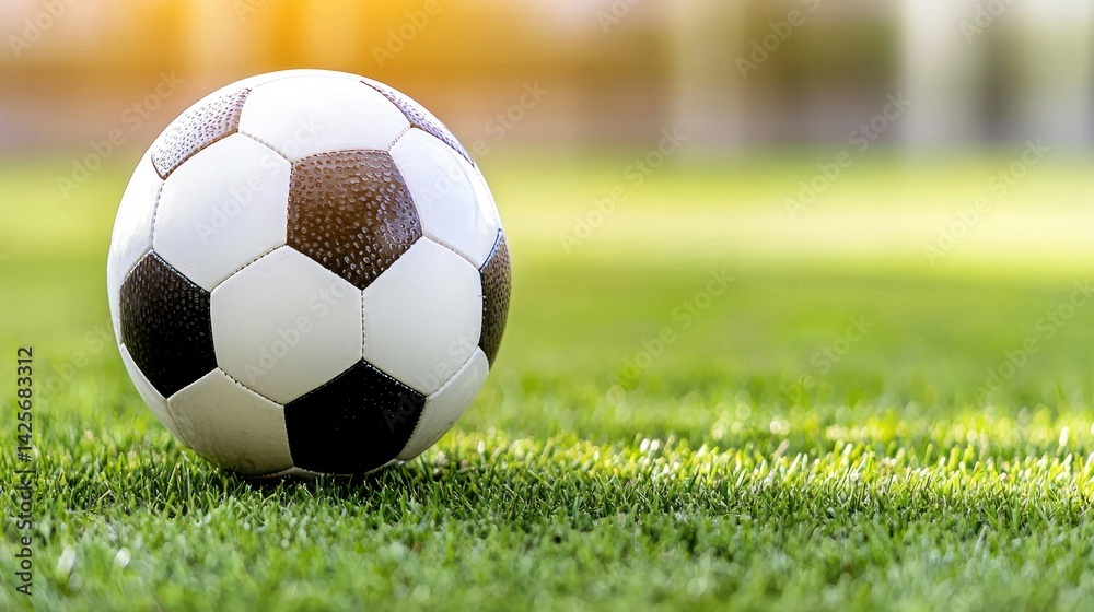 Obraz premium A classic soccer ball resting peacefully on vibrant green grass