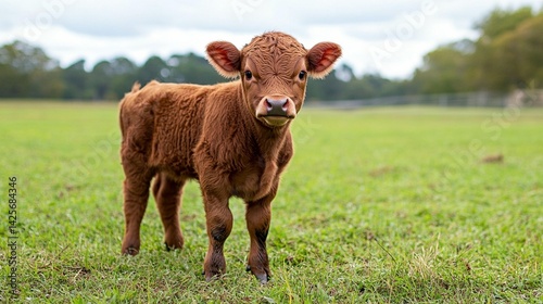 Adorable Calf in Lush Pasture