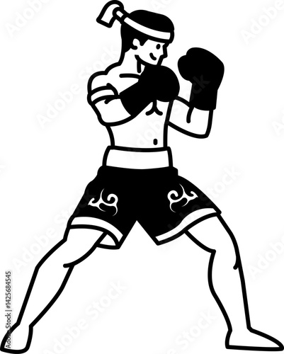 black and white icon of Muay Thai boxing guard