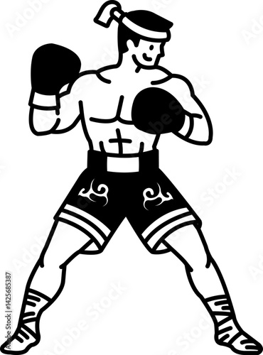 black and white illustration of Muay Thai boxing guard