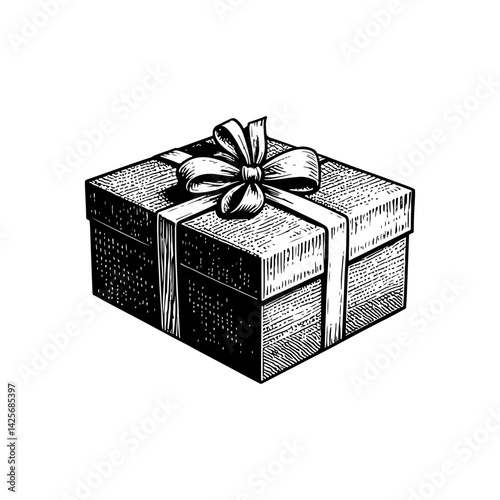 Vector engraving style illustration of a Gift Box