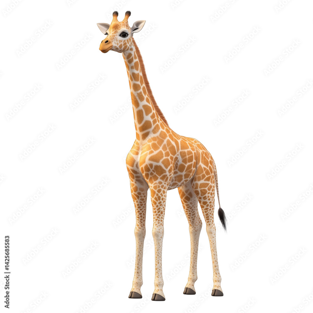 Obraz premium Adorable young giraffe african wildlife animal isolated transparent background 3d render