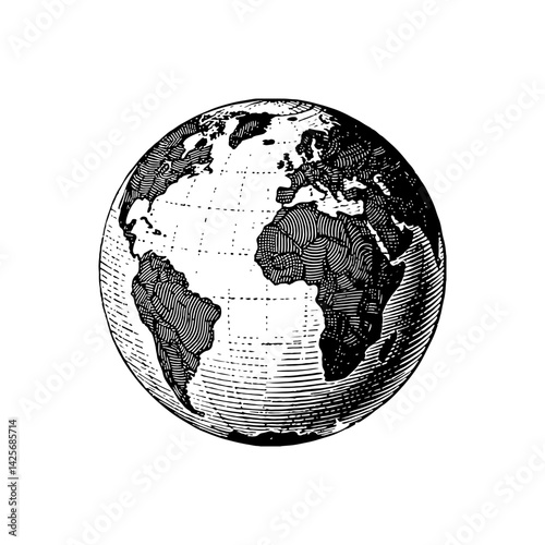 Vector engraving style illustration of a Globe