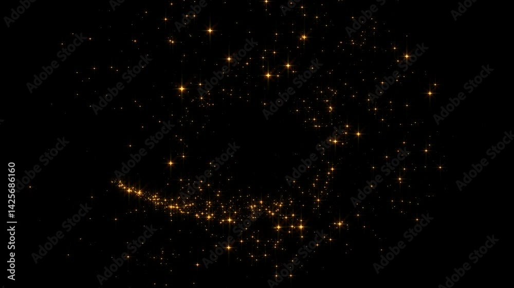 golden light trail with sparkle stars glitters alpha channel loop animation,Christmas shiny glowing gold particles trail isolated on transparent background motion design element