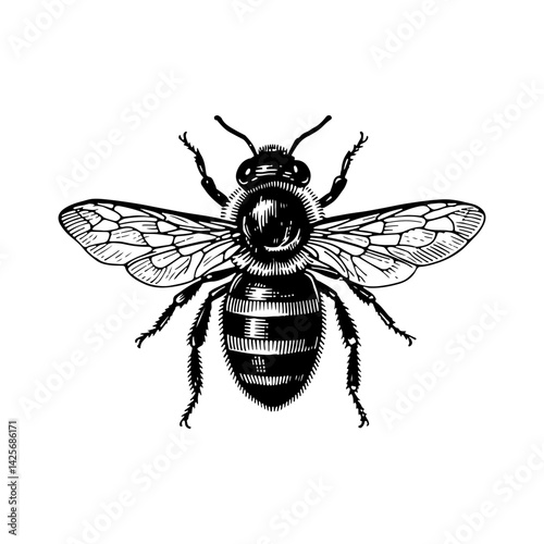 Vector engraving style illustration of a Honey Bee