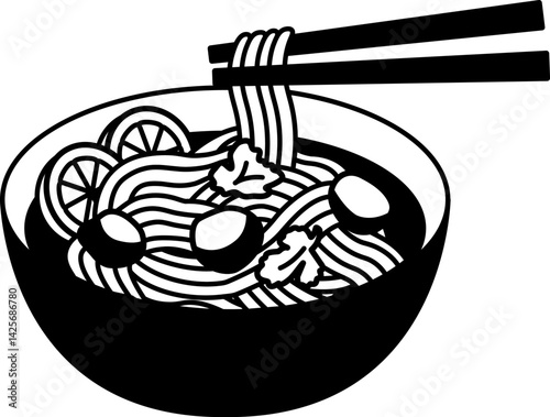 black and white icon of Thai noodles