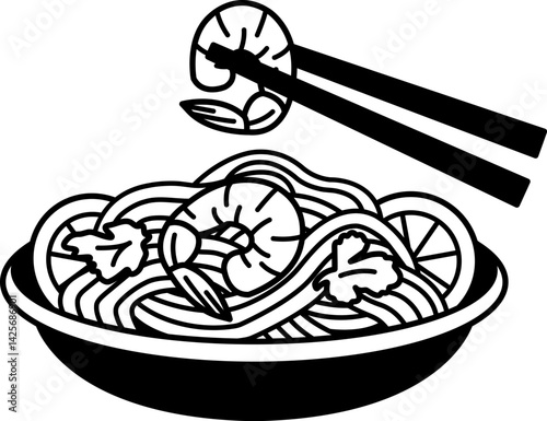 black and white single icon of Pad Thai