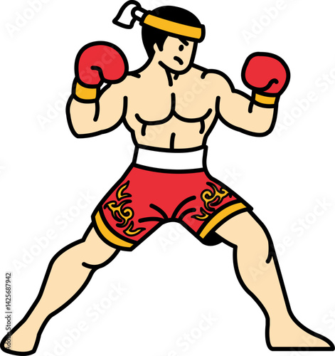 single illustration of a thai boxer