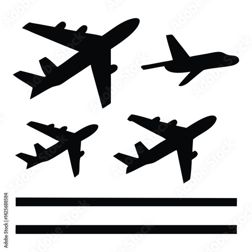 Silhouettes of airplanes Planes taking off landings vector design.