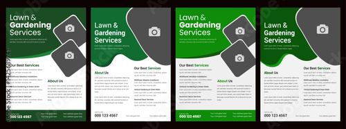 lawn & garden flyer design template landscaping services Tree and gardening service poster leaflet design. lawnmower flyer. Lawn care social media post promotion template design