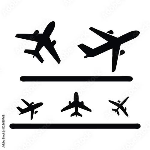 Silhouettes of airplanes Planes taking off landings vector design.