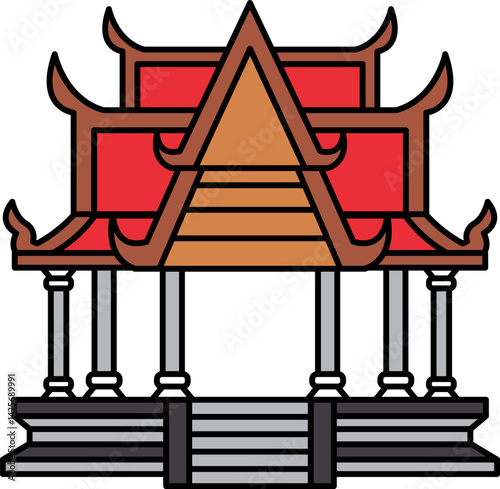flat icon of Thai temple pavilion