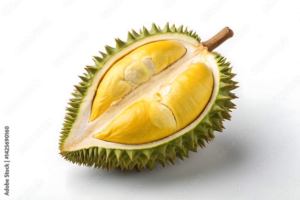 Fototapeta premium Fresh cut durian fruit isolated on white background