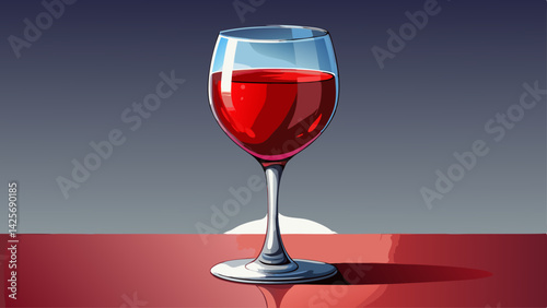 Elegant Red Wine Glass with Reflections on Transparent Background