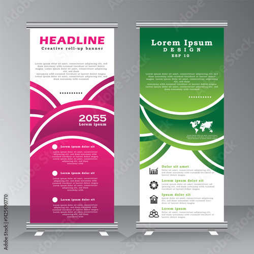 roll up banner design, vertical banner template, vector eps 10