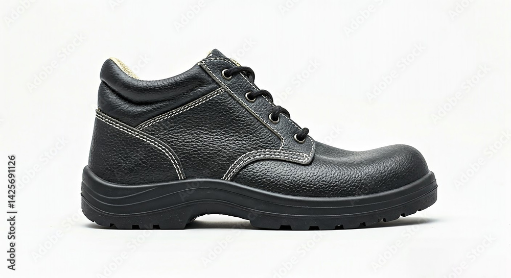 construction safety shoe black color on white background construction safety shoe black color on white background