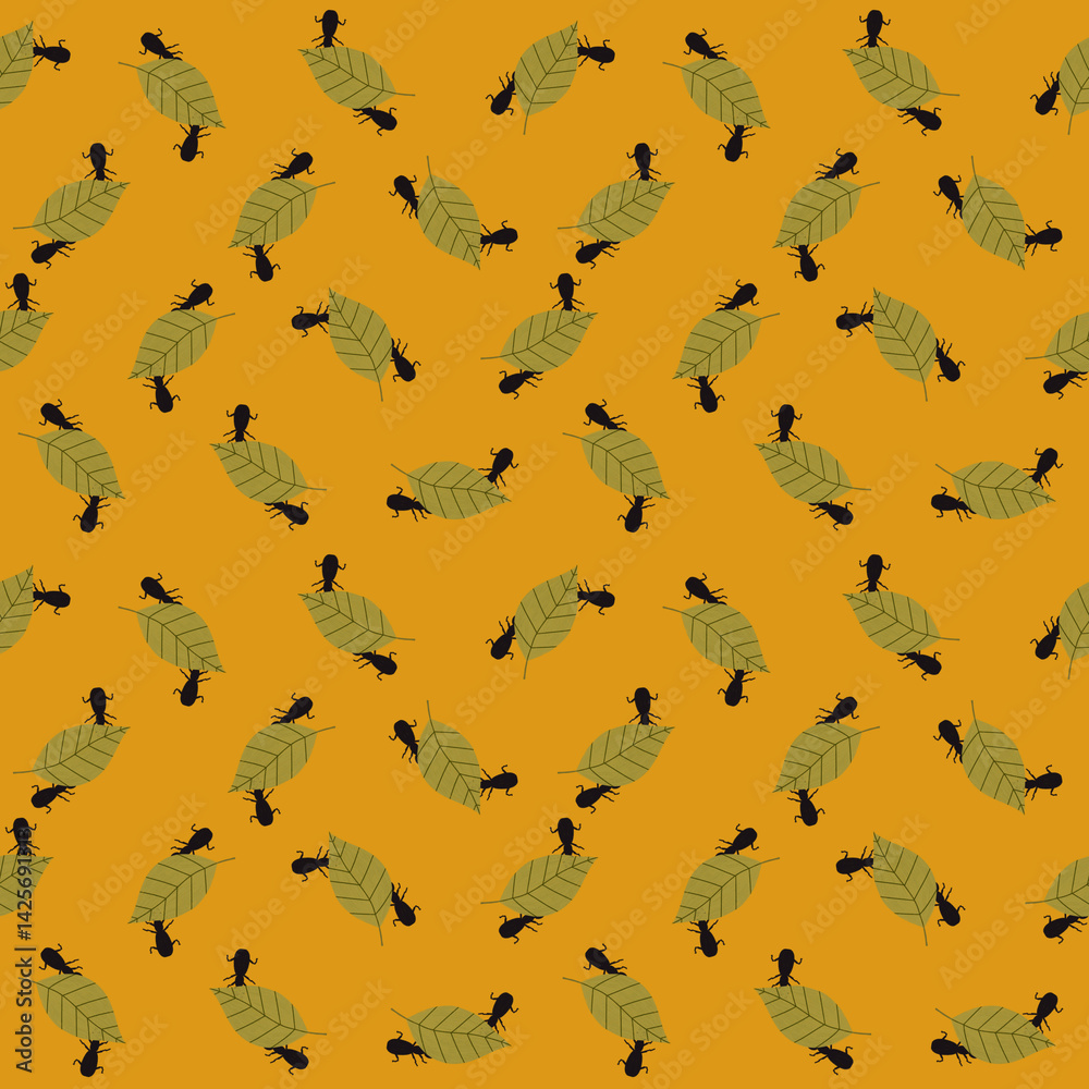 Seamless pattern with ants carrying leaves. Nature-inspired background. Ideal for fabric, children decor, packaging, eco-products and stationery, wrapping paper, wallpaper, scrapbooking, web decor. Seamless pattern with ants carrying leaves. Nature-inspired background. Ideal for fabric, children decor, packaging, eco-products and stationery, wrapping paper, wallpaper, scrapbooking, web decor.