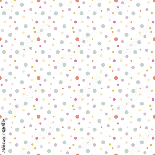 Seamless pattern with dots. Playful and cheerful polka dot background. Ideal for fabric, wallpaper, wrapping paper, nursery decor, stationery, packaging, book design, scrapbooking.