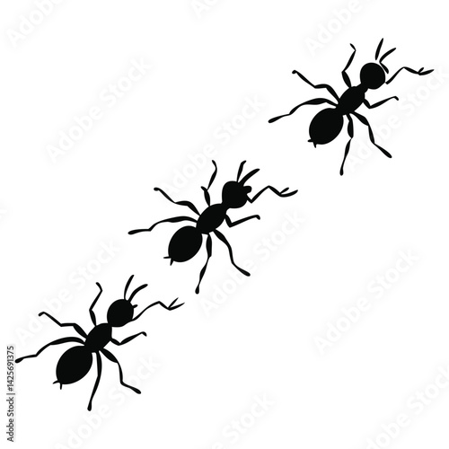 Vector isolated ant crawling silhouette set collection.