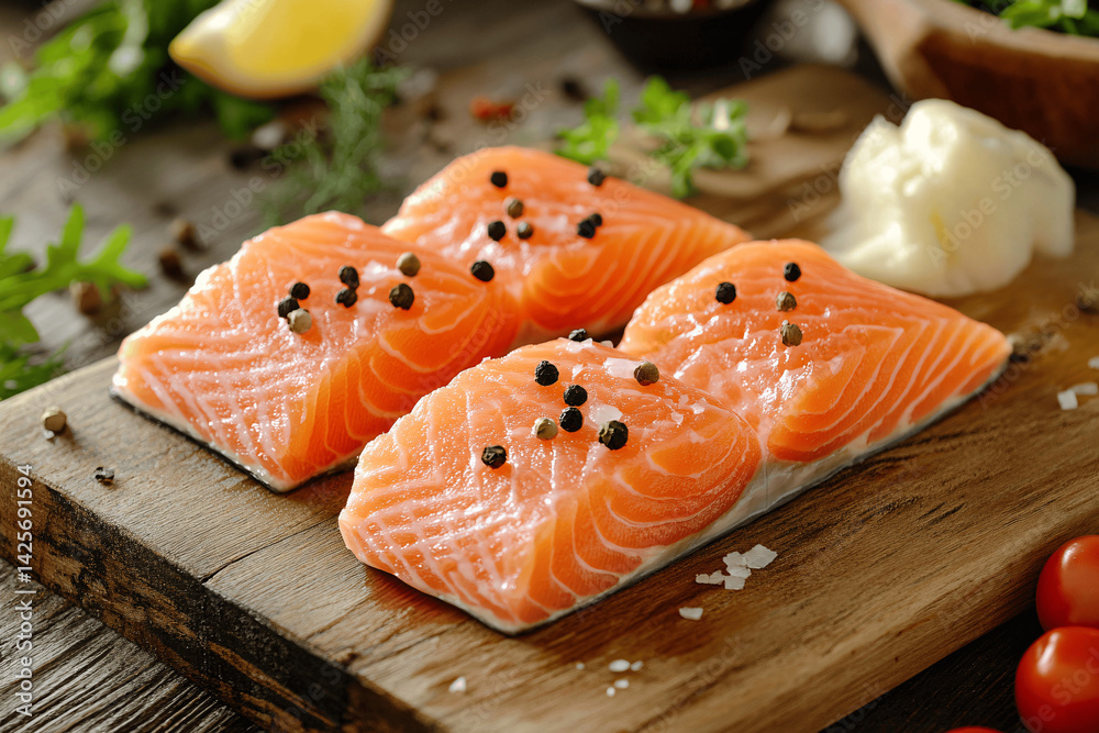Natural Fresh Salmon Fillet Texture Close-Up Ideal for Background or Culinary Themes Natural Fresh Salmon Fillet Texture Close-Up Ideal for Background or Culinary Themes