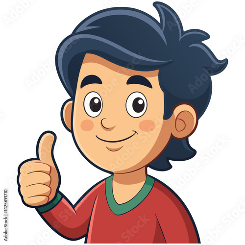 Boy with black hair giving a thumbs up

