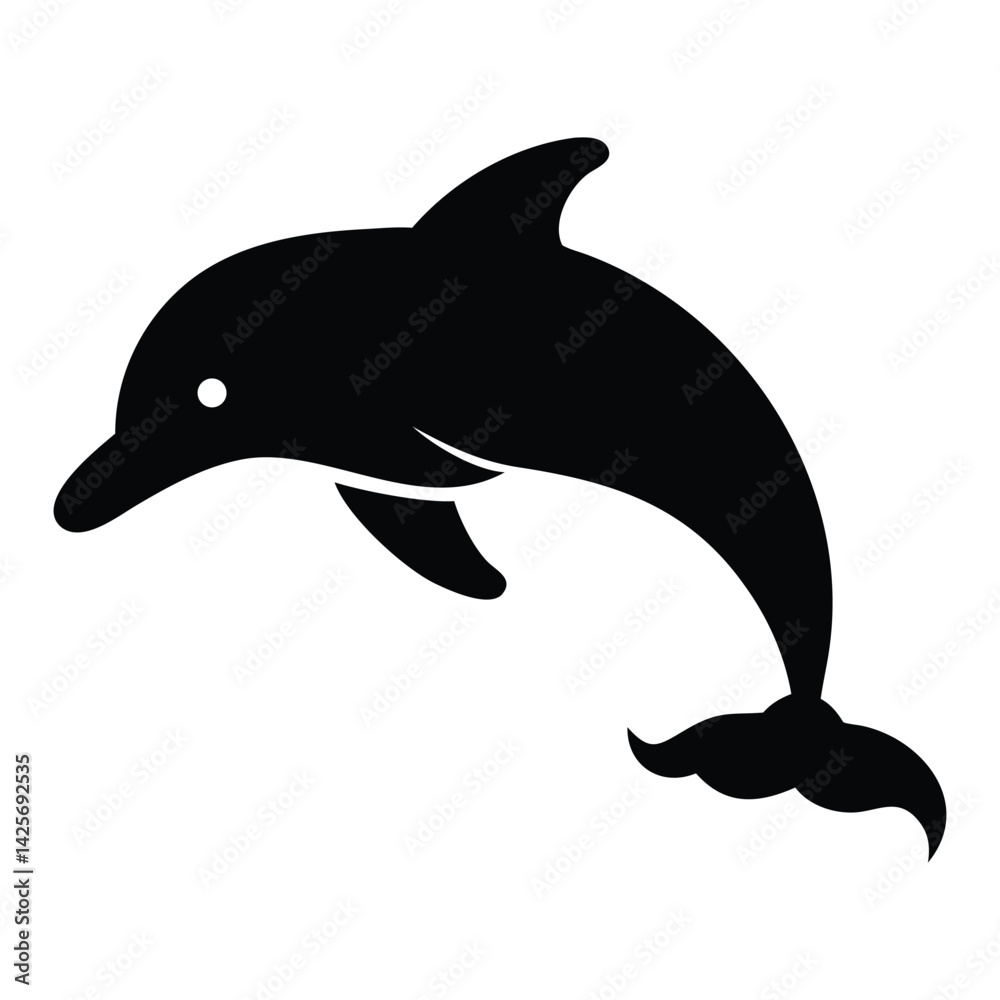 Fototapeta premium Vector isolated silhouette of a dolphin is swimming one