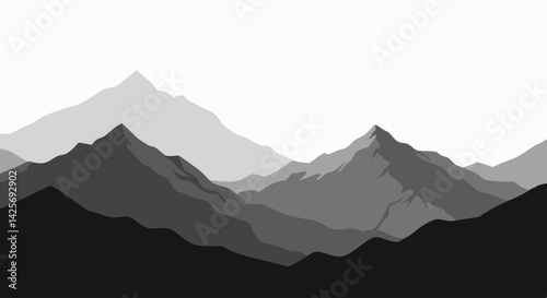 nature silhouette featuring sharp mountain peaks and symmetrical pine woods

