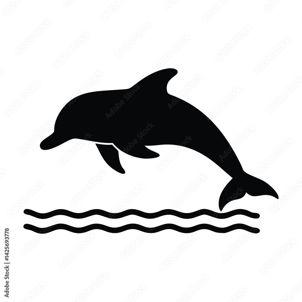 Fototapeta premium Vector isolated silhouette of a dolphin is swimming one