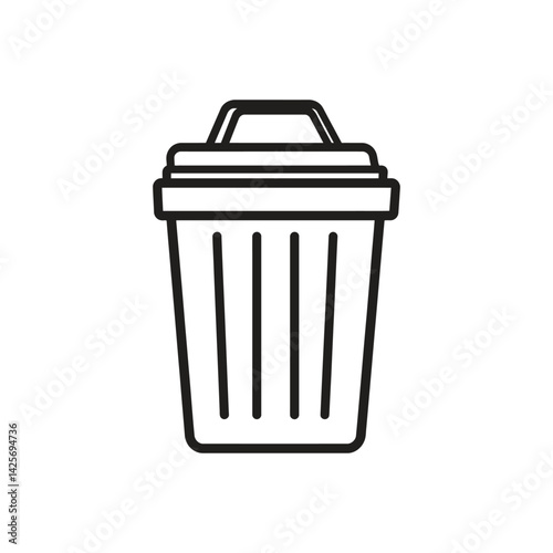 Outline Trash Can Icon With Lid Isolated On Transparent Background