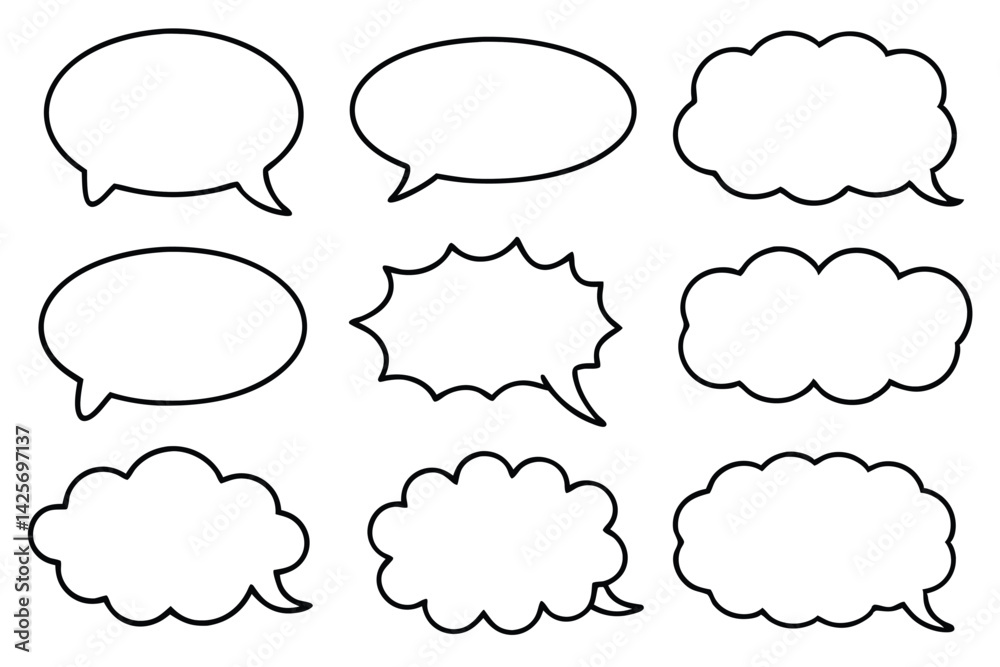 Speech bubble cartoonish expressions black outline line art Speech bubble cartoonish expressions black outline line art