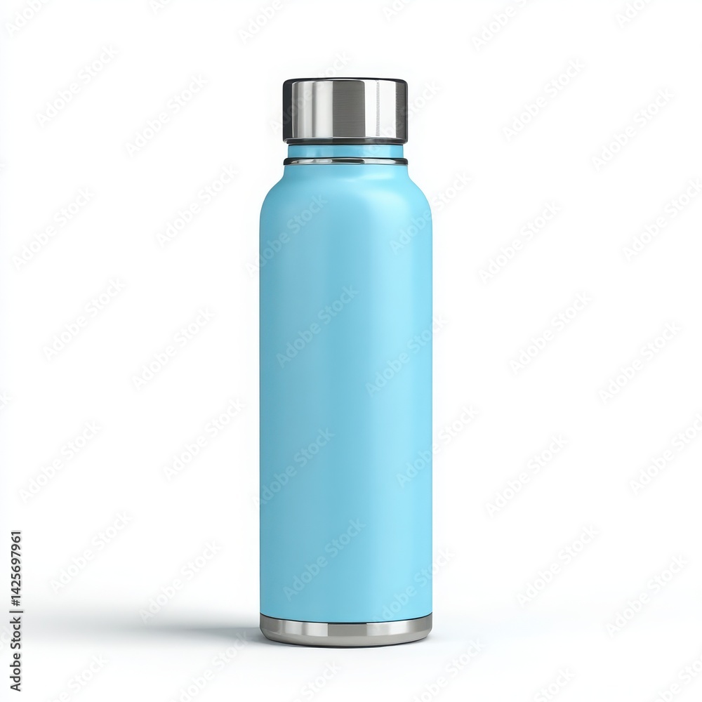 Light blue bottle with metal cap isolated on white background Light blue bottle with metal cap isolated on white background