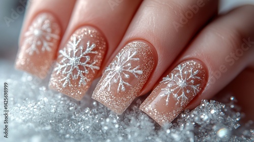 Festive winter nail art with snowflake designs photo