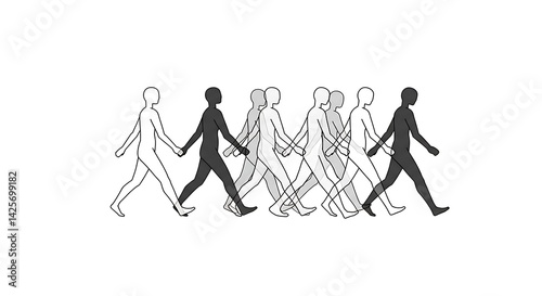 Continuous Walking Cycle Animation Frames of Diverse People Holding Hands